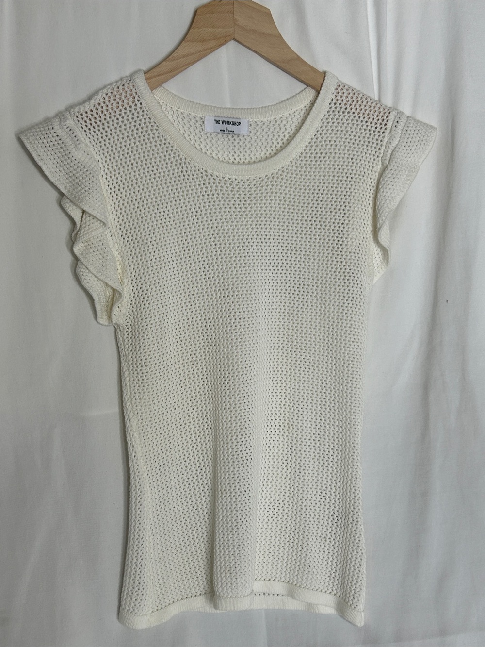 Workshop Republic Clothing Cream Open-Knit Ruffle Sleeve Camisole